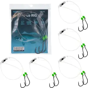 High Carbon Steel Black Nickel Hooks Hi-Lo Rig, 6-Pack Hand Tied Saltwater Fishing Rigs, 40lb Mono Leader & 97lb Swivel for Striped Bass, Seabass, Porgy, Blackfish (2/0,3/0 Octopus Hooks