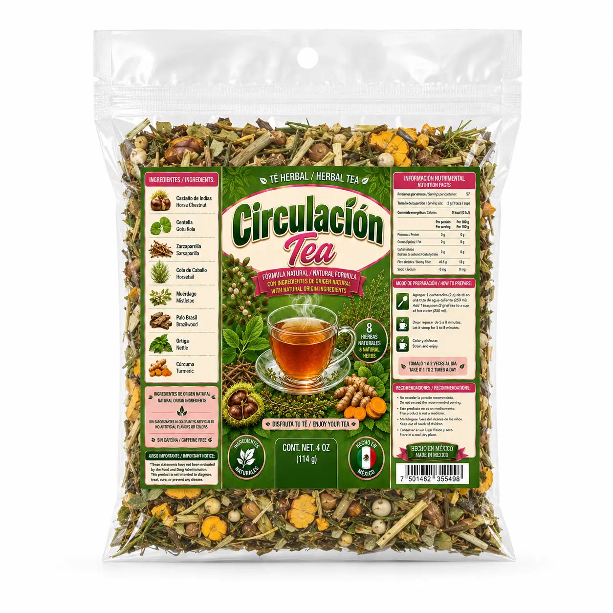 Viral Circulacion Compuesto Herbal Tea Premium 4oz (114g) – 100% Natural Herbal Infusion – Hecho en Mexico – Makes 40+ Cups – Herbal Mixture for Comfort – Té para Ayuda Circulacion – Non-GMO | No Cafeína