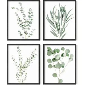 Botanical Plant Wall Art Prints - Set of 4 Plant Decor Prints, Floral Kitchen Pictures, Flower Leaves Wall Art, Boho Leaf Eucalyptus Wall Décor (8x10, UNFRAMED)
