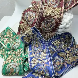 Ethnic Style Lace Trim Thread Ribbon Sequins Embroidery DIY Clothing Bag Accessories, 2 Yards/182.88cm/72in Floral Embroidery Design, Floral Embroidery Appliques