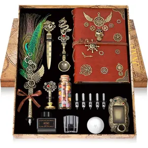 Quill Pen and Ink Set With Notebook Wax Seal Stamp Kit, Calligraphy Set for Writing Lovers, Ideal Valentine's Day Birthday Holiday Gift (Peacock Feather)