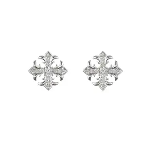 [EVA Jewelry] Cross Ear Stud 925 Sterling Silver Synthetic Moissanite