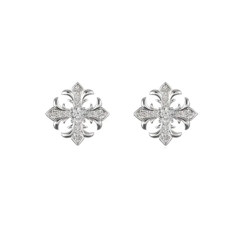 [EVA Jewelry] Cross Ear Stud 925 Sterling Silver Synthetic Moissanite