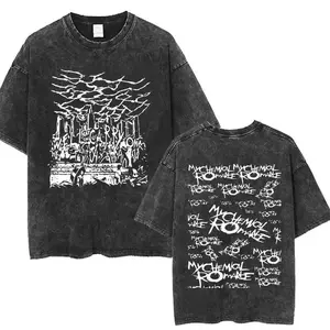 Men Women Punk Emo Rock Oversized Short Sleeve Tops Rock Band My Chemical Romance Music Cover Washed Vintage Printed T Shirt