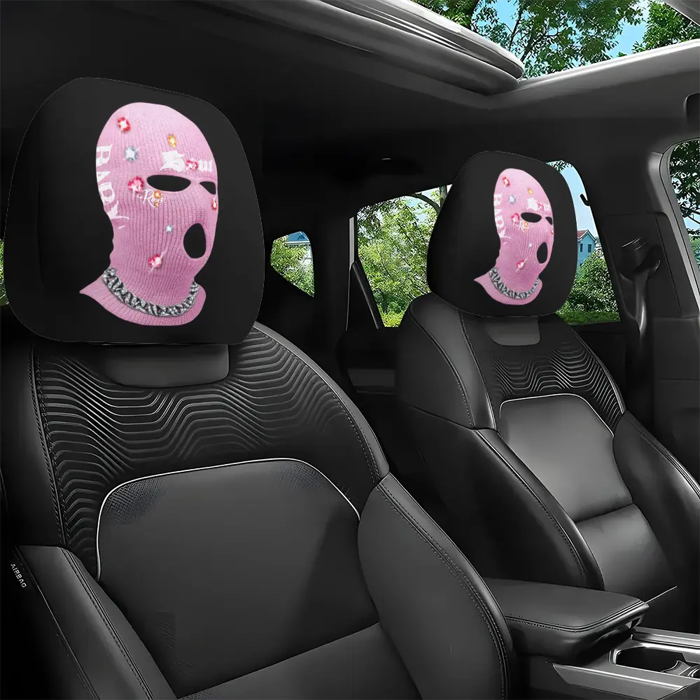 2pcs, Pink Sweetheart Gem Printed Car Headrest Covers, Interior Car Decoration, Girly Car Accessories, Universally Suitable, Ideal for Daily Commuting And Road Trips, Seat Cover Protection, Car Accessories Cute