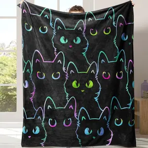Room Decor Cat Pattern Flannel Blanket with Storage Bag, Soft Warm Napping  Throw Blanket , Cozy Bedding for Office, Rest Blanket for Air-conditioned Room, Gift for Friend, Bedroom Accessories, Travel Essentials