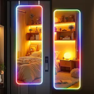 "x15.7" LED RGB Door Mirror Full Length, Full  Full Length Over The Door Mirror with Lights, Door  & Wall Mounted Mirror for Bedroom, Living Room, Cloakroom