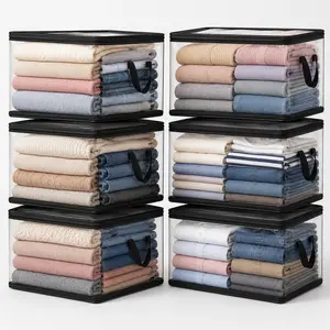 Clear Clothes Storage Bags 6 Pack, Large Zippered Clothing Organizer Bags with Handles, Foldable Closet Storage Bags for Sweaters, Blankets, Jeans and Bedding