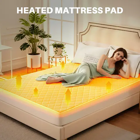 Sweetcrispy Polyester Quilted Electric Heated Mattress Pad - Plush Surface, Quilted Fabric, Breathable Fabric Keeps Sleep Airy, 10 Heat Settings with Control, 9-Hour Auto Shut-Off, Machine Washable Bed Warmer