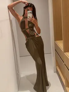 Sexy Backless Sequin Spaghetti Strap Sleeveless Long Dress, Bodycon Mermaid Tail Wedding Party Beach Vacation Sundress for Women Spring Summer