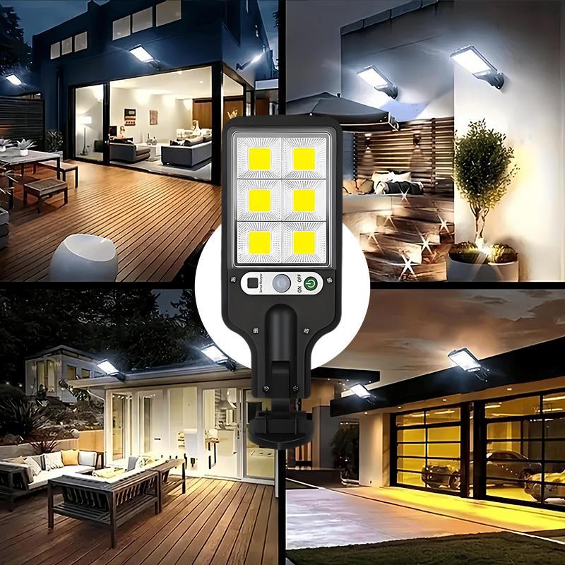 Led Solar Street Lights Outdoor, 4 Pack 120 Led Remote Control Wireless Ip65 Motion Sensor Security Wall Light with 3 Modes for Garden, Street, Deck, Yard, Garage, Patio