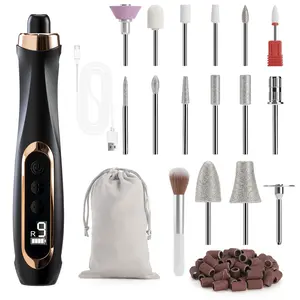 Cordless Electric Nail Drill: A professional nail tool and nail care device. Features a variety of grinding bits, an LED display, and 9-speed adjustment settings. Portable and durable.
