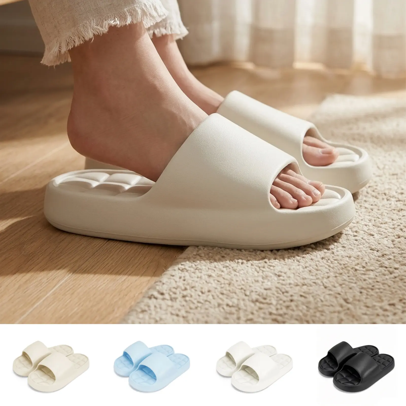 Women's Comfort Thick Sole Slippers - Minimalist Solid Color House Slides, Cozy Indoor Outdoor Shoes for Daily Wear & Gifts