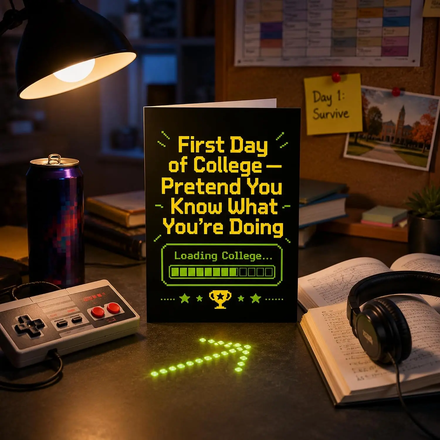 Funny College Card - Pretend You Know What You Are Doing 5x7 Greeting, 5x7 Folded Funny College Card with Pixel Game Loading Bar Design