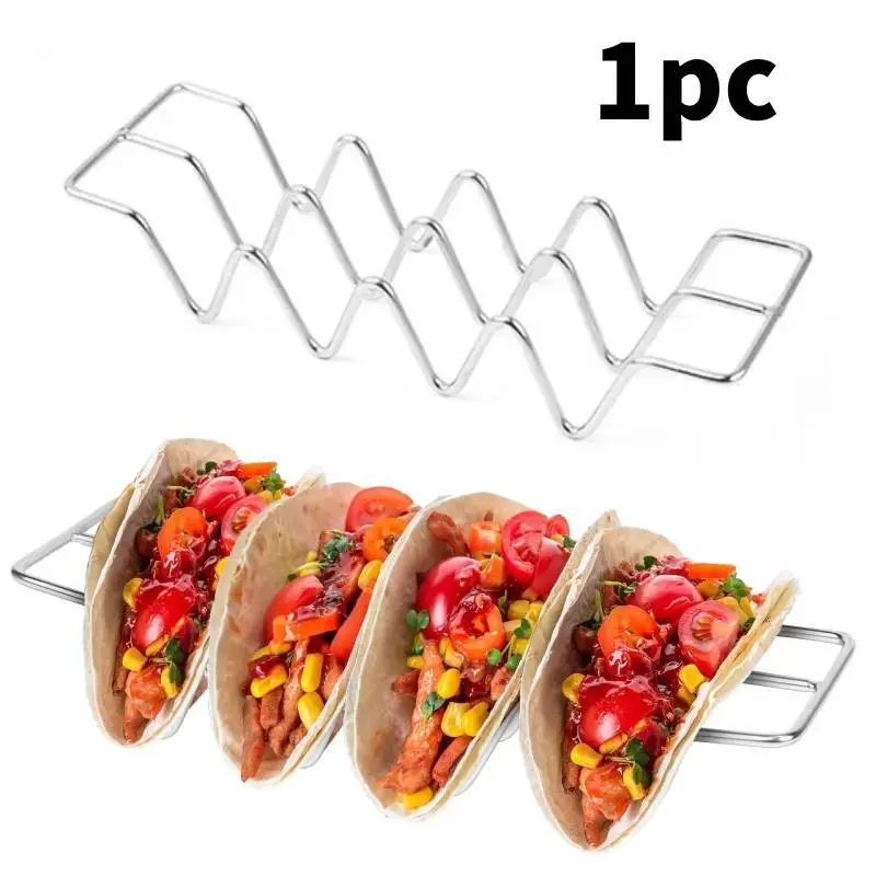 304 Stainless Steel Taco Holder, Four-Compartment Tortilla Warmer Tray, Oven- and Grill-Safe, Ideal for Tacos, Baking, and Tableware, Kitchen Accessory, Kitchen Gadgets, Kitchen Supplies