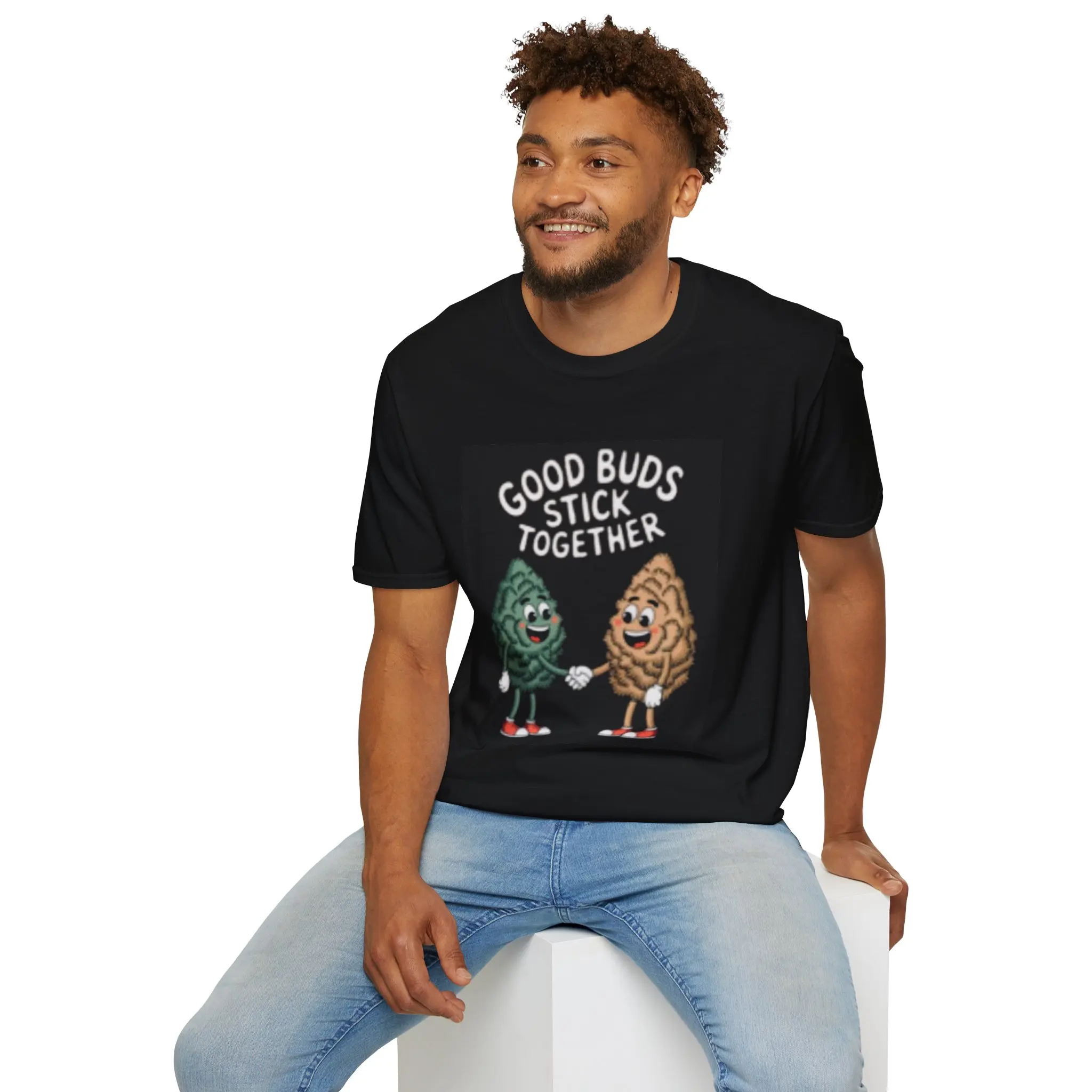 Men's Good Buds Stick Together Graphic T-Shirt - All Seasons, Classic Fit, Bud Characters, Graphic Front, Cold Wash Care, Cannabis Nug Design