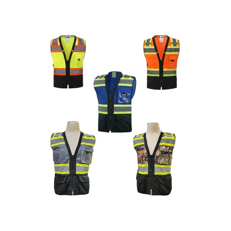 Tricolor Polyester Safety Vest, ANSI Standard, Contrast Colors, 2 Pockets, for Construction Work Safety Equipment