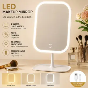 Rechargeable LED Makeup Mirror with Light, Touch Control Adjustable Brightness, Portable Travel Cosmetic Mirror with Charging Cable
