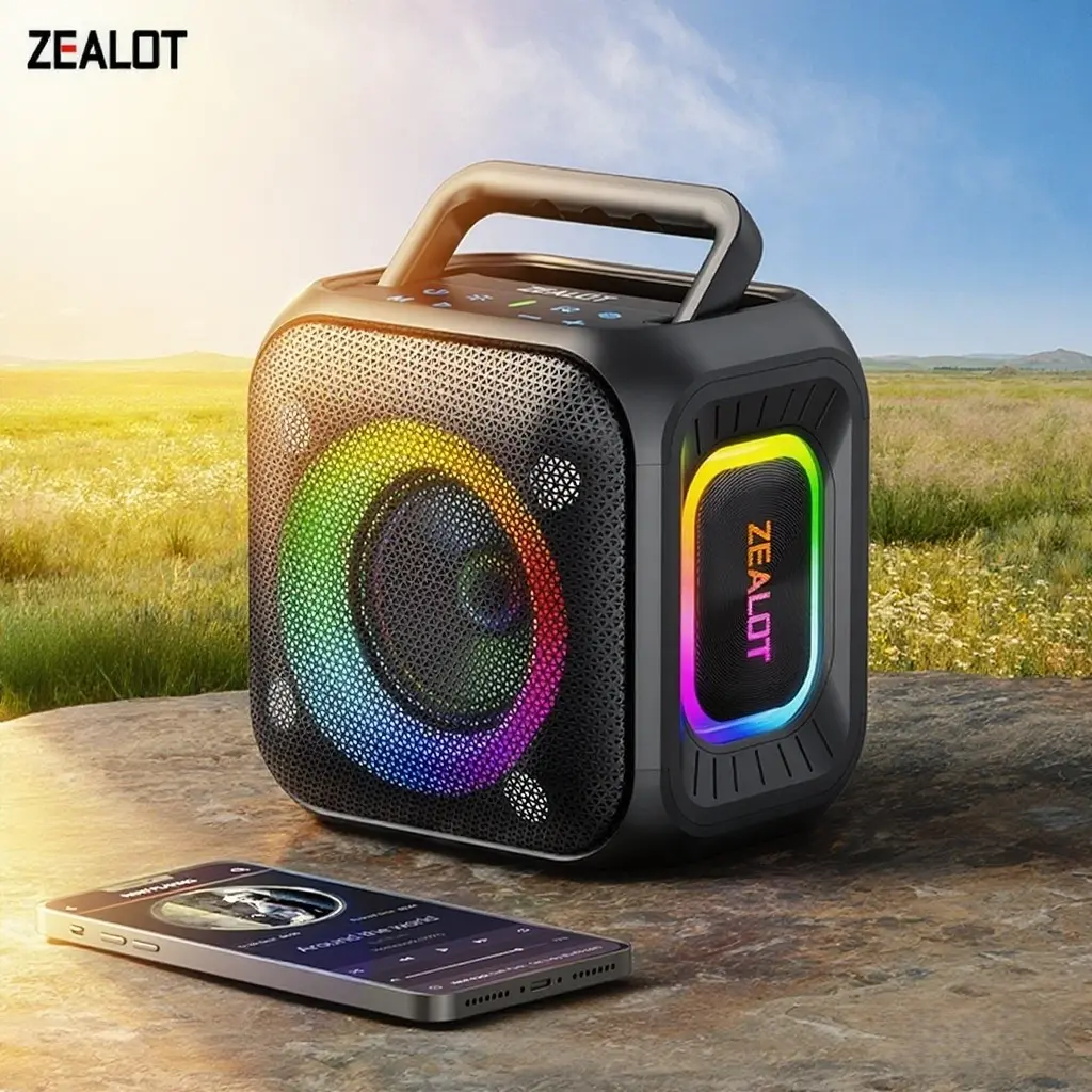 ZEALOT Bluetooth Speaker, IPX6 Waterproof & 30W Bass Subwoofer, 6000mAh Battery, RGB Lights & BT5.4 for Beach & Gym, Wireless Outdoor Speaker