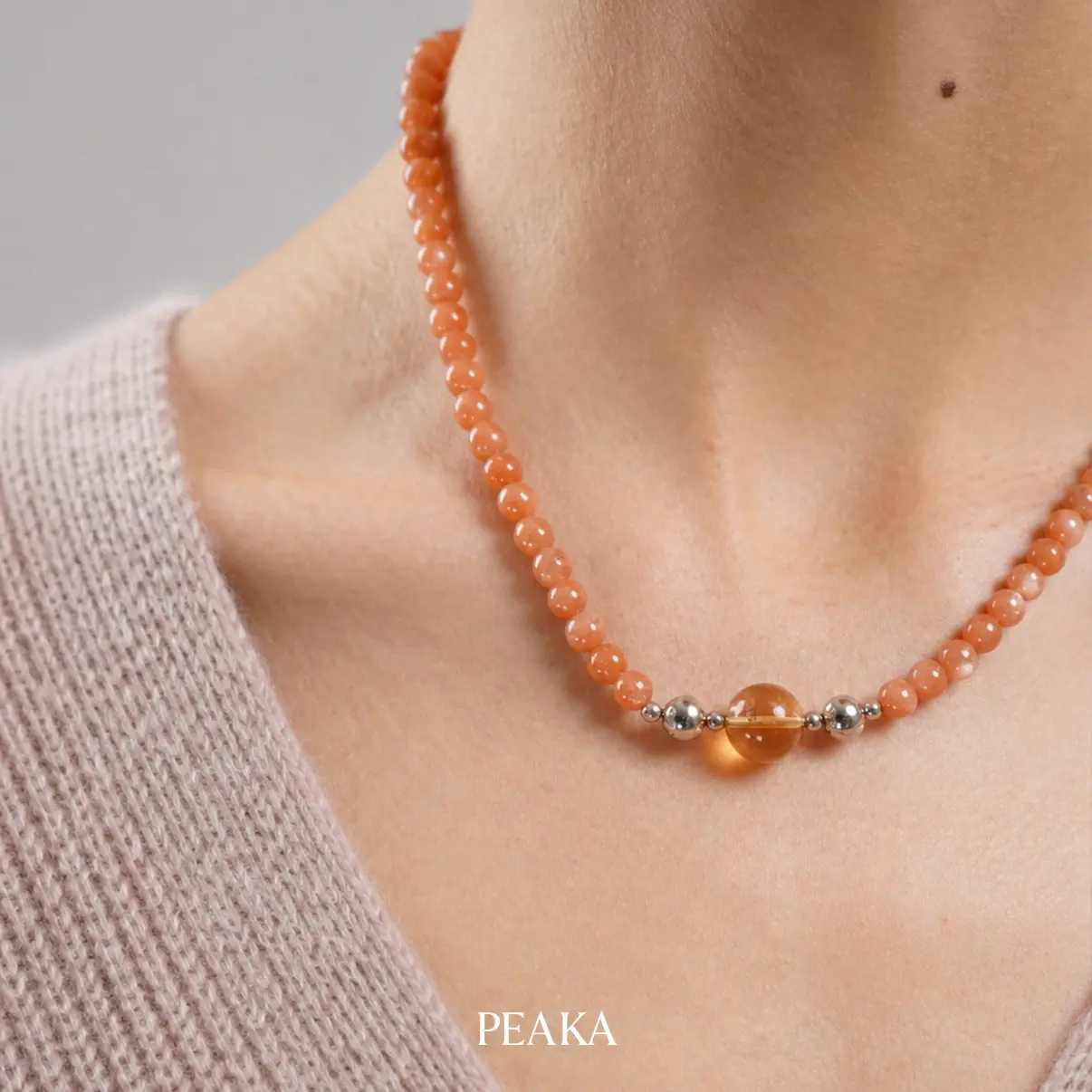 Peaka Sunstone Necklace and Citrine Crystal Charm Pendant Set for Women, Magnetic Clasp Jewelry