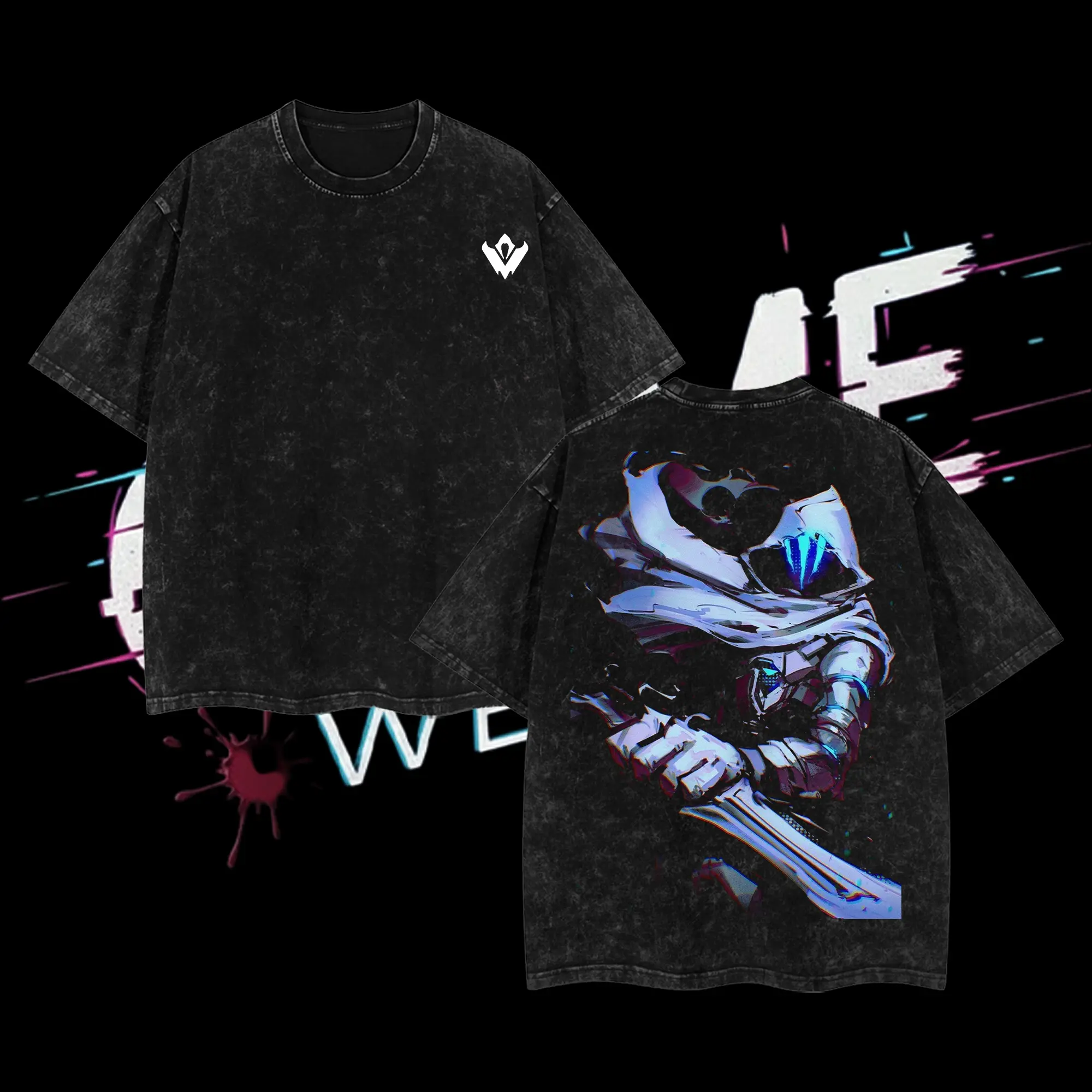 Omen Valorant Double Printed Oversize Lightweight Acid Washed Tee Game Graphic T-Shirt for Men Casual Day Wear Cotton Fabric - Jeans Vintage Gaming Retro Black Tee Oversized Heavyweight Cotton T-Shirts Love Menswear