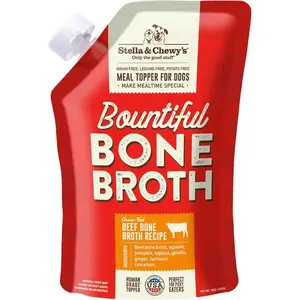 Human-Grade Grass-Fed Beef Bone Broth for Dogs - Joint & Gut Health Liquid Food Topper with Collagen & Turmeric, 16 Fl Oz Resealable Pouch