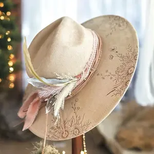 Sunflower Brim Western Hat Burnt Cowgirl Rancher Boutique Cowboy Hat with Sunflower & Wildflower Design Lightweight Suede Adjustable Inner Band for All-Day Wear