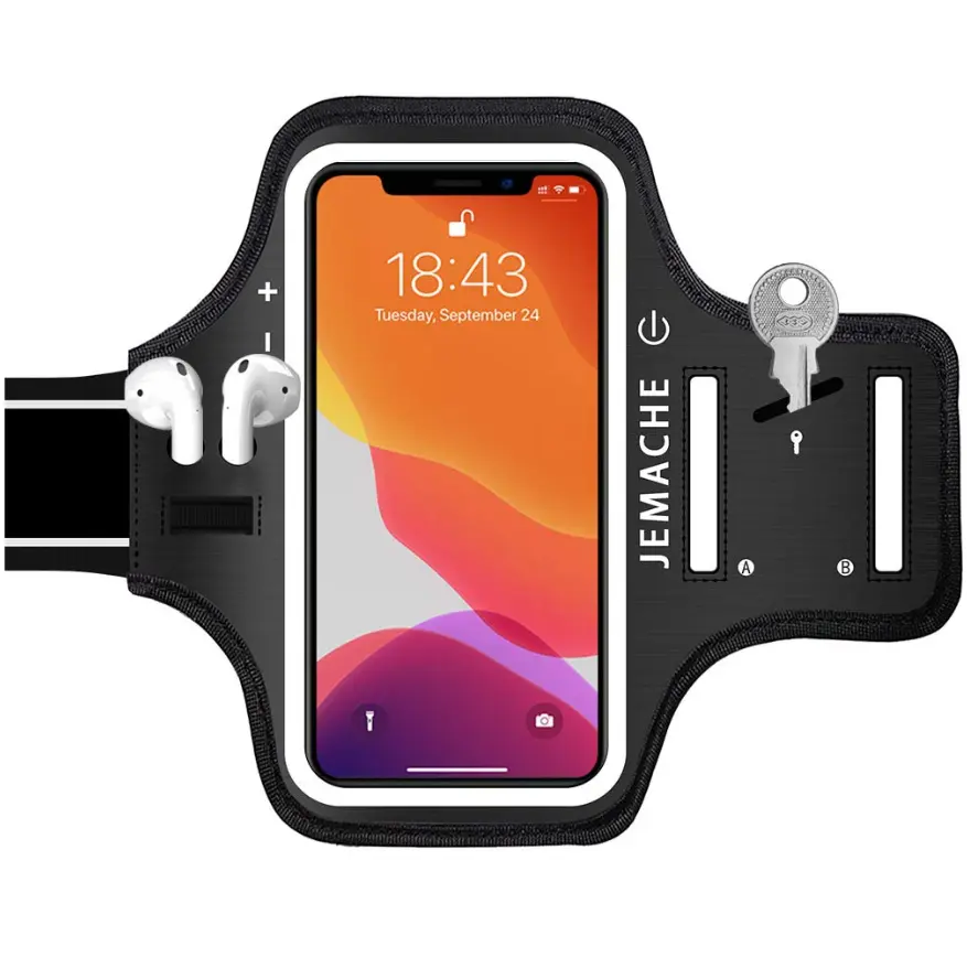 iPhone 15 Pro Max, 14 Pro Max, 15 Plus Armband with AirPods Holder, Gym Running Workouts Arm Band for iPhone 15/14 Plus, 15/14/13/12/11 Pro Max (Dark)