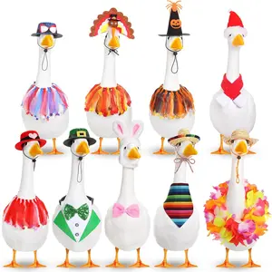 9 Set Holiday Porch Goose Outfits Mexican Summer 4th of July Halloween Thanksgiving Christmas Lawn Goose Clothing Hat and Bandana Goose Outfit for 23" Goose Patio Yard Decor
