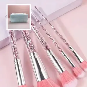 Macaron Color Cloud Makeup Bag + Glitter Brush Set, Large Capacity Portable Storage, 5-Piece Complete Makeup Brushes, Student Friendly