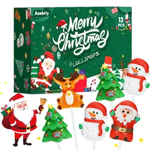 NEW!!! Auebriy Christmas Lollipops Suckers, 12 Count Fruit Flavored Christmas Candy Individually Wrapped Bulk with Gift Box, Snowman Candies, Holiday Themed Candy Gift Stocking Stuffers, Party Favors