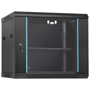 VEVOR 9U Wall-Mounted Server Network Cabinet, 15.5'' Depth, Secure Rack Enclosure, Supports up to 200 lbs, Features Lockable Glass Door and Side Panels, Ideal for IT and A/V Gear