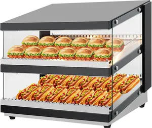 24 in Commercial Food Warmer Display Case, Countertop Warmer Display Case, Commercial Food Warmer with Adjustable Shelves, Glass Sliding Doors, 3 Tier Electric Heated Display Cabinet