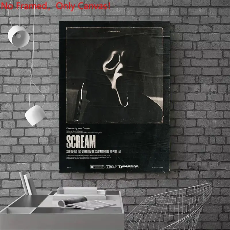 1 piece/set frameless canvas painting print poster, Classic Prints, Classic Movie scenes Poster art, Scream, Artistic indoor decoration, ideal for bedroom, living room, mural, wall decor