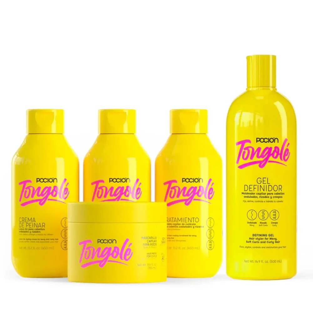 La Pocion Kit para Rizos Tongole, Shampoo + Tratamiento Tongole + Crema para Peinar + Mascarilla Tongole + Gel Definidor Tongole (5 Pack)