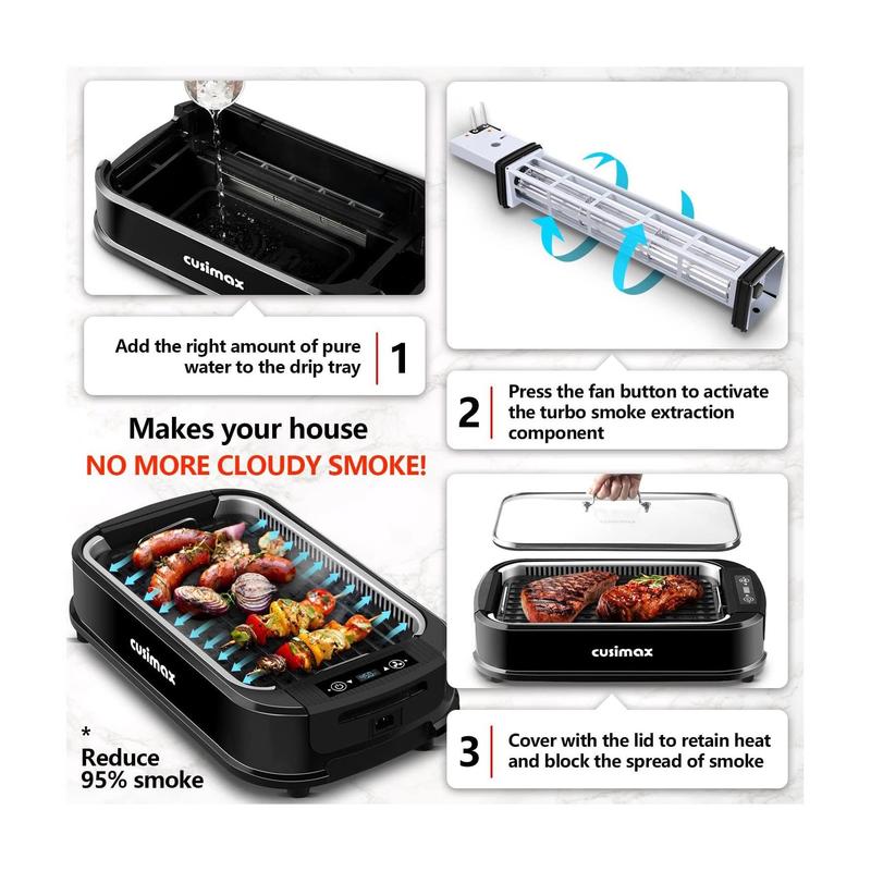 Cusimax Electric Portable Indoor Smokeless Grill, Double Plate
