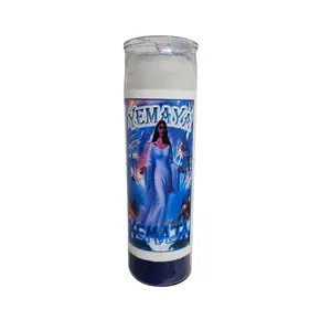 Yemaya White And Blue Pepared Candle / Yemaya Blanco y Azul Veladora Preparada