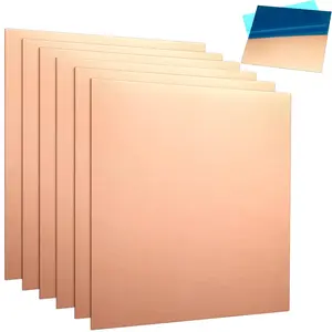 6 count Pure Copper Sheet 6 x 6 Inch 24 Gauge (0.51mm) Thickness Pure Copper Plate Double Sided Film Attached Metal Material Sheet for Crafting, , Repair, Electrical, Industry