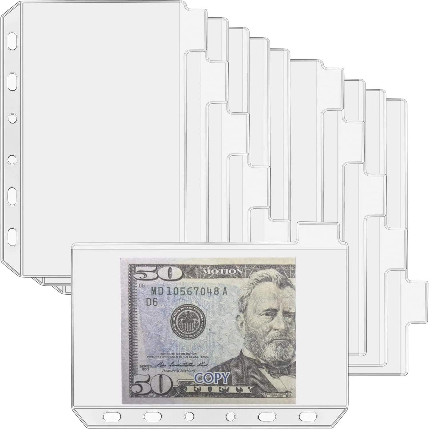 12 count A7 Binder Pockets with No Zippers, Zipless Budget Envelopes with Index Bits Design, A7 Binder Pouch for 6 Ring Binder,  Folder Organizer,Clear PVC Savings Challenges Envelopes,12PCS