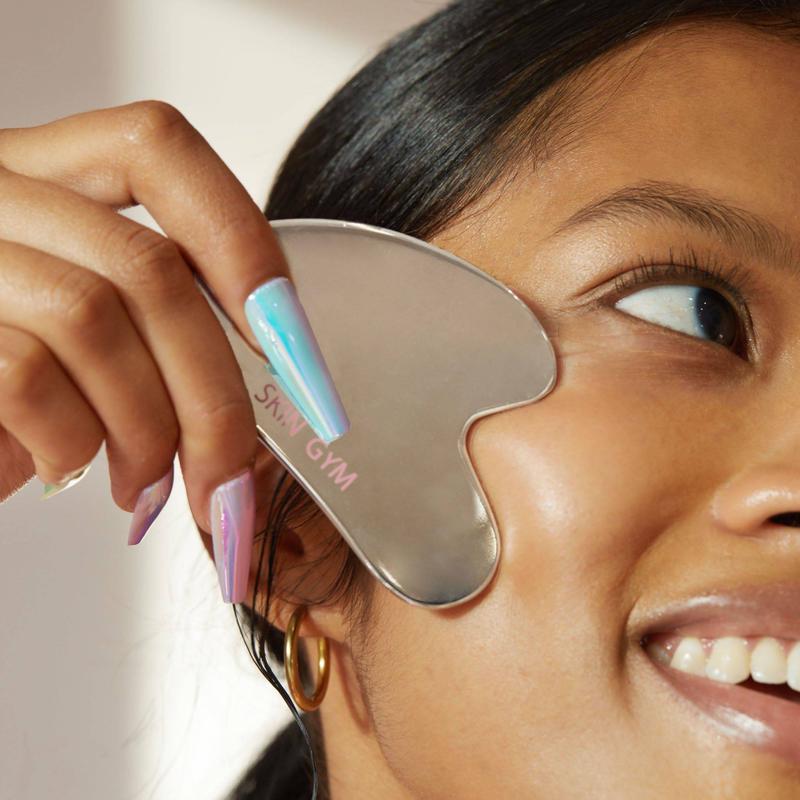 Skin Gym Cryo Stainless Steel Sculpty Heart Gua Sha Tool for Cooling Contouring & Soothing Facial Massage with Hypoallergenic Design for Radiance & Smooth Skin