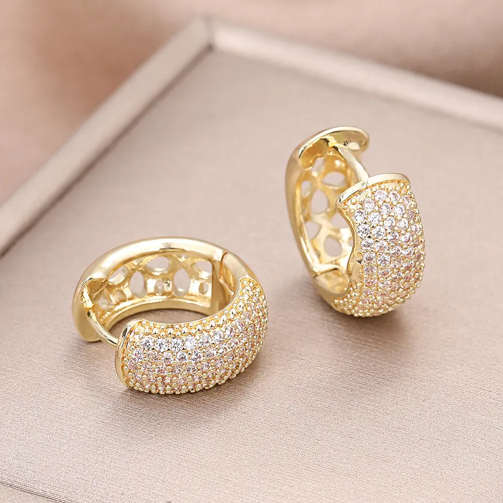Women's Elegant Gold-Tone Huggie Earrings, Costume Fashion Jewelry with Crystal Accents
