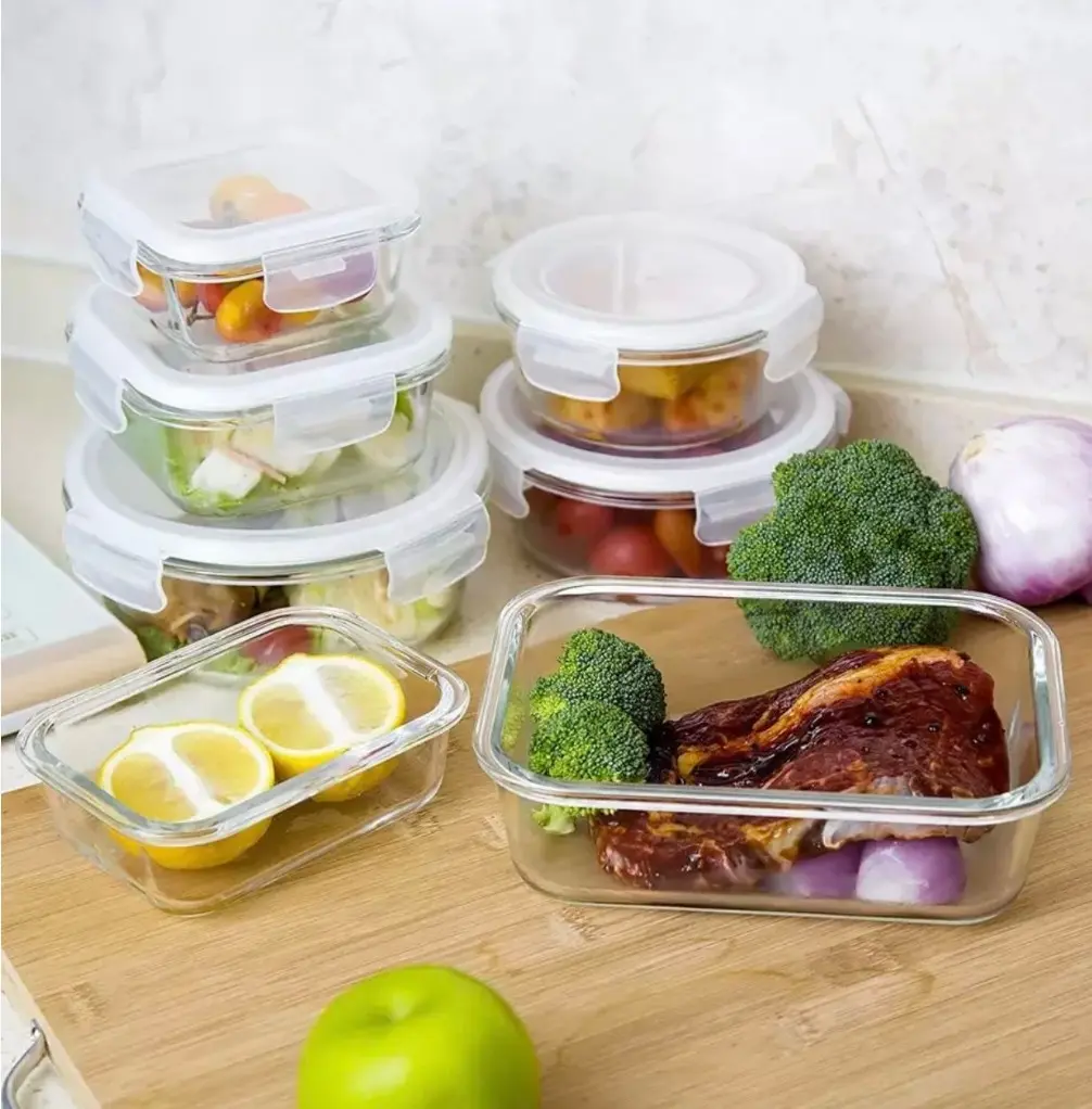 Food Container Set with Glass Lids, Airtight Storage for Kitchen Utensils, BPA-Free, Square Design, Ideal for Organizing Food and Utensils