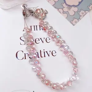 Luxurious, dazzling, high-end crystal water drop bead chain, strawberry crystal phone chain, bag accessory, keychain