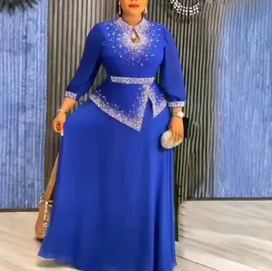 Women's Formal Dress in Royal Blue with Embellished Bodice and Belted Waist for Elegant Occasions