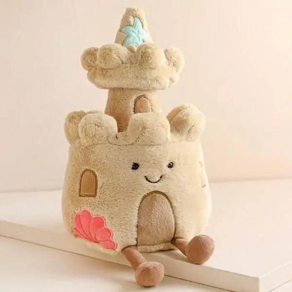 JellyCat Cute Sandcastle Plush Toy with Smiling Face and Dangling Legs Soft Cuddly Material Perfect for All Ages