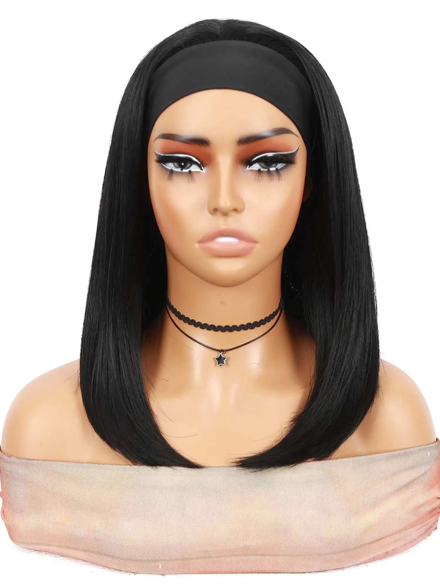 Bob Headband Wigs Highlight Short Straight Hair, 14 inch/10 