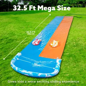 32.5ft Giant Double-Lane Inflatable Water Slide with 2 Boards & Built-In Sprinkler System - Heavy-Duty Blue & Orange Backyard Slip for Kids, Adults, Pool Parties - Outdoor Summer Lawn Games, Sliding Fun Activity Toy
