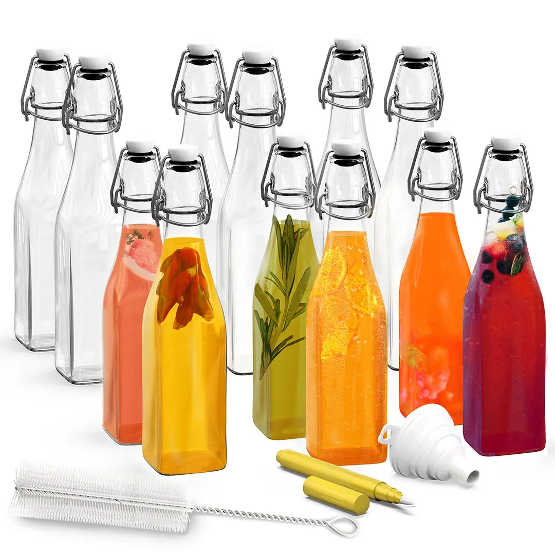 Nevlers 17 oz Square Swing Top Glass Bottle Set (Pack of 12)