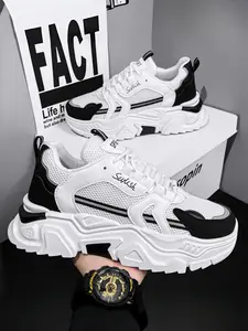 Men's All-White Dad Shoes | Breathable Mesh Platform Sneakers | Versatile Casual Wear Walking Shoes Thick Sole Sneaker, Thick Soled Sneakers, Trainer Sneakers
