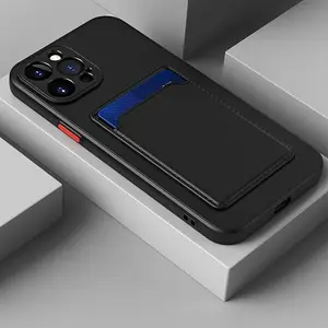 Solid Color Phone Case with Card Holder, Shockproof Phone Protective Cover, Smartphone Phone Accessory Compatible with iPhone 11 12 13 14 15 16 17 Pro Max, Casing